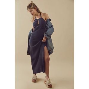 NWOT Free people Terra Halter Maxi Dress Ribbed Knit Living Indigo